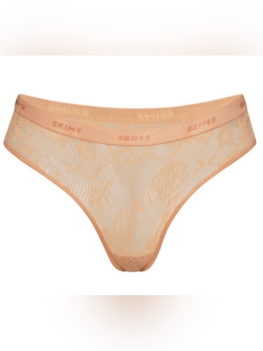 Skims Knit Lace Dipped Thong in Orche 4X Lingerie Sheer No Show